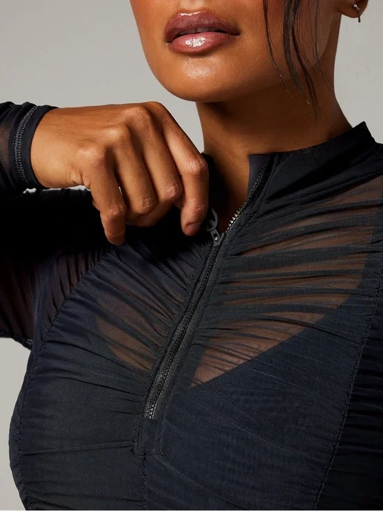 Savage x Fenty RUCHE HOUR LONG-SLEEVE ZIP TOP Sheer Size XL - Picture 2 of 11